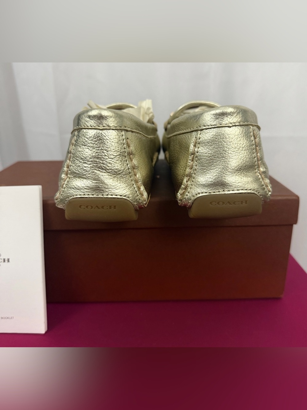 Coach Metallic Platinum Pebbled Leather Driving Moccasins with Bit Hardware 8.5M - Picture 8 of 13